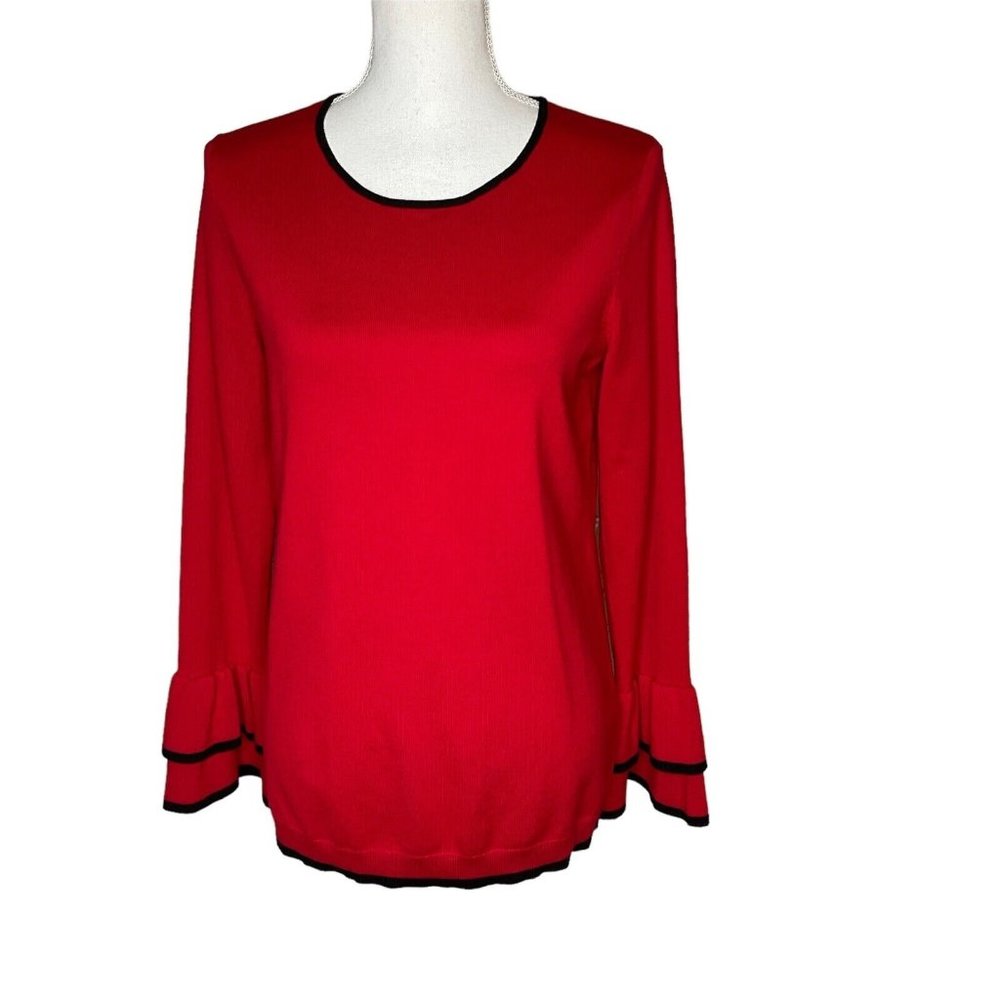 Calvin Klein Women's Bell Sleeve Long Sleeve Sweater Small Petite Red/Bl…